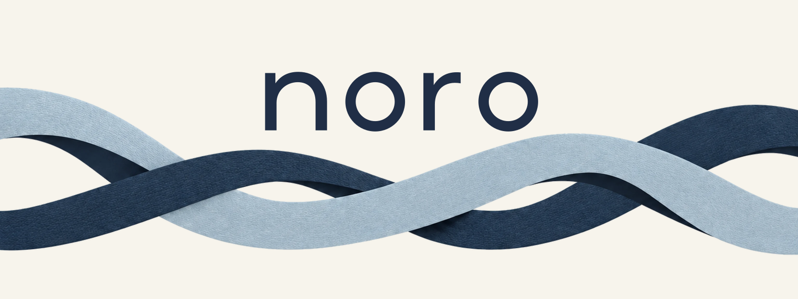 Wide cover: noro wordmark above woven ribbons on cloth white
